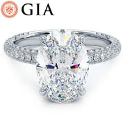 4.95ctw GIA Certified F-VS1 Oval Cut Trio Micropavé Lab Grown Diamond Engagement Ring set in Platinum