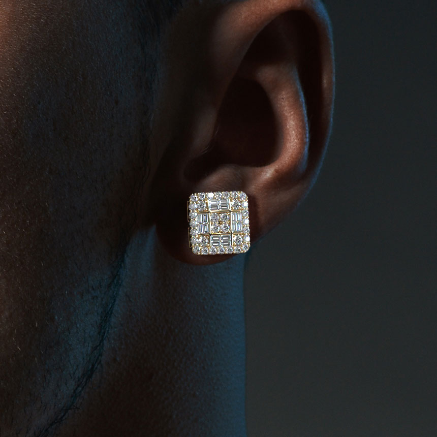 1.45ctw Diamonds Cluster Stud Earrings 14k Yellow Gold