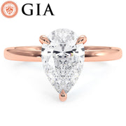 1.56ct GIA Certified Pear Shape Petite Wire Basket Solitaire Lab Grown Diamond Engagement Ring set in 14k Rose Gold