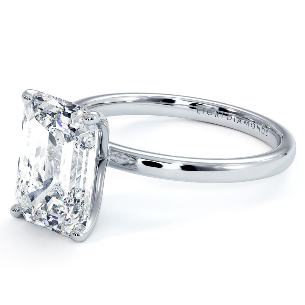 3.05ctw GIA Certified Emerald Cut Petite Wire Basket Solitaire Lab Grown Diamond Engagement Ring set in 14k White Gold