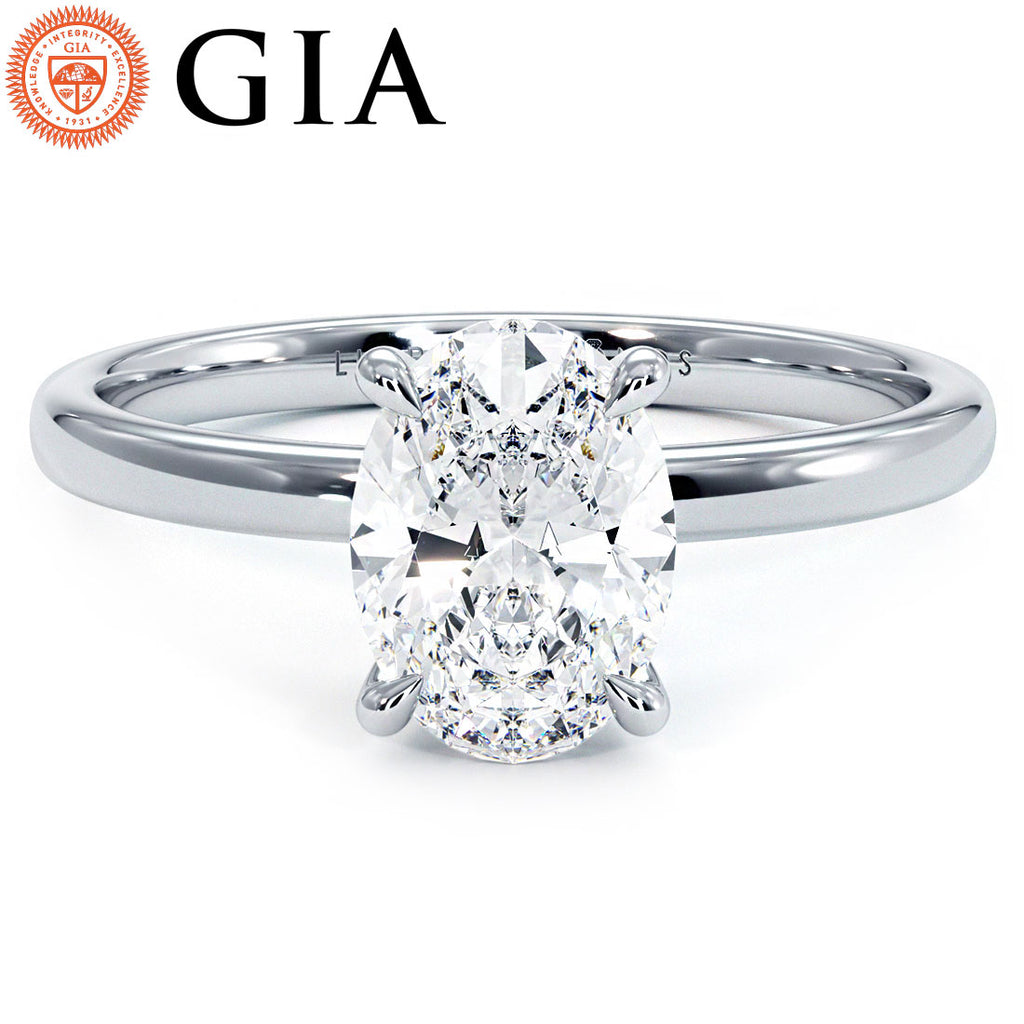 1.50ct GIA Certified Oval Cut Petite Wire Solitaire Lab Grown Diamond Engagement Ring set in 14k White Gold