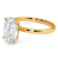2.64ct GIA Certified Oval Cut Petite Wire Solitaire Lab Grown Diamond Engagement Ring set in 14k Yellow Gold