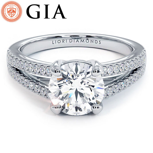 1.82ctw GIA Certified Round Brilliant Micro Prong Split Shank Lab Grown Diamond Engagement Ring set in 18k White Gold