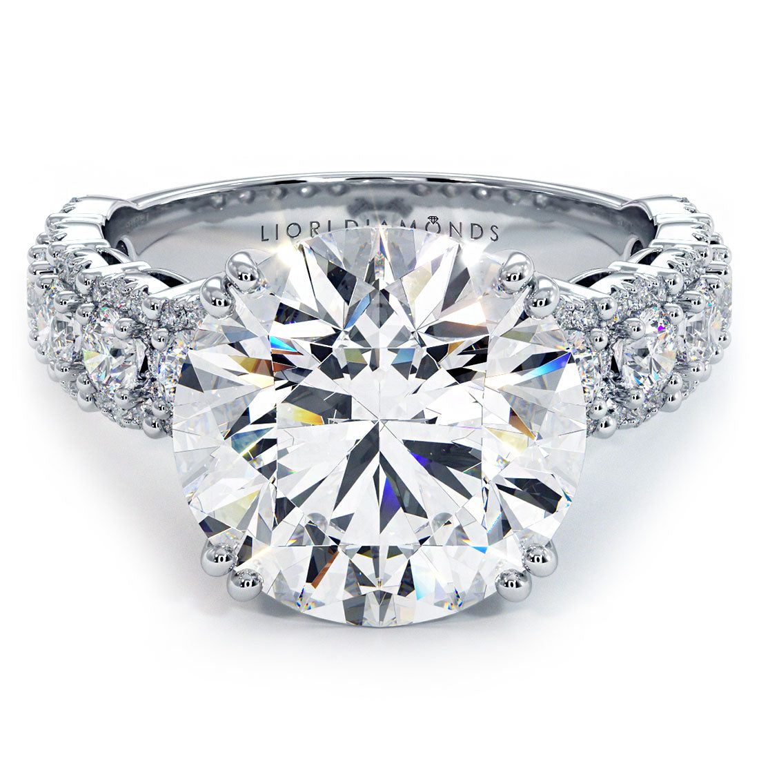 5.77ctw GIA Certified H-VS2 Round Brilliant Micropavé Halo Set Shank Lab Grown Diamond Engagement Ring 18k White Gold