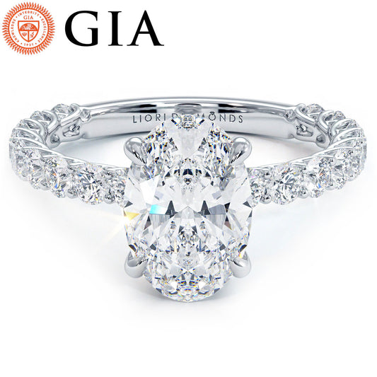 3.53ctw GIA Certified F-VS1 Oval Cut Under Halo Lucida set Lab Grown Diamond Engagement Ring set in 14k White Gold
