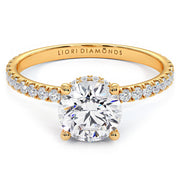 1.38ctw Round Brilliant Under Halo Petite Micropavé Lab Grown Diamond Engagement Ring 14k Yellow Gold