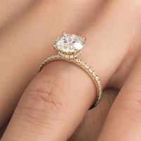 1.97ctw D-VVS1 GIA Certified Round Brilliant Under Halo Petite Micropavé Lab Grown Diamond Engagement Ring set in 14k Yellow Gold