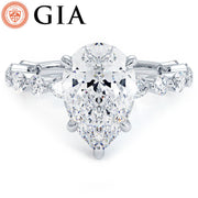 3.56ctw GIA Certified F-VS1 Pear Shape Alternating Round & Marquise Lab Grown Diamond Engagement Ring set in 14k White Gold