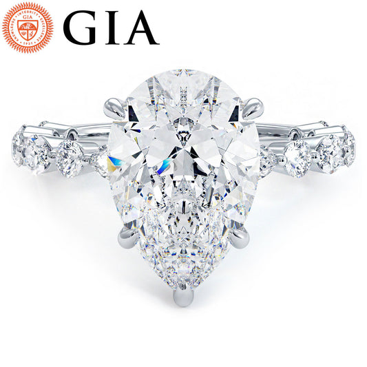 4.43ctw GIA Certified G-VS1 Pear Shape Alternating Round & Marquise Lab Grown Diamond Engagement Ring 18k White Gold