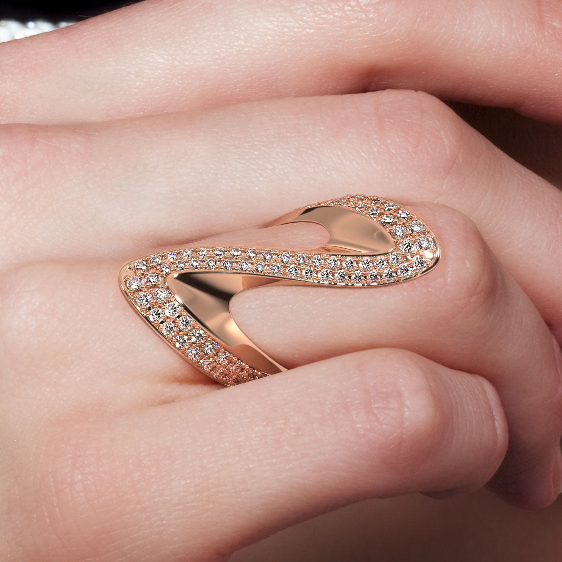1.61 Carat F-VS Diamond Cocktail Fashion Ring 14k Rose Gold