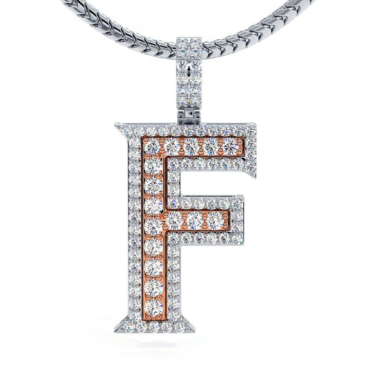 1.13ctw Letter F Diamond Initial Pendant 14k White & Rose Gold