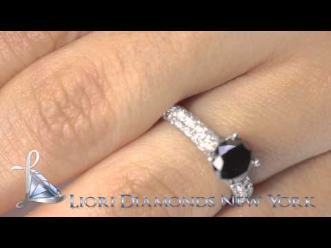BDR-015 - 2.03 Carat Certified Natural Black Diamond Engagement Ring 14K White Gold