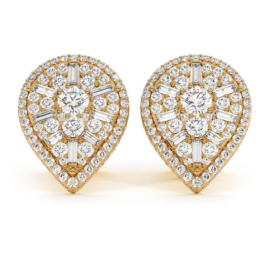 1.54ctw Diamonds Cluster Stud Earrings 14k Yellow Gold