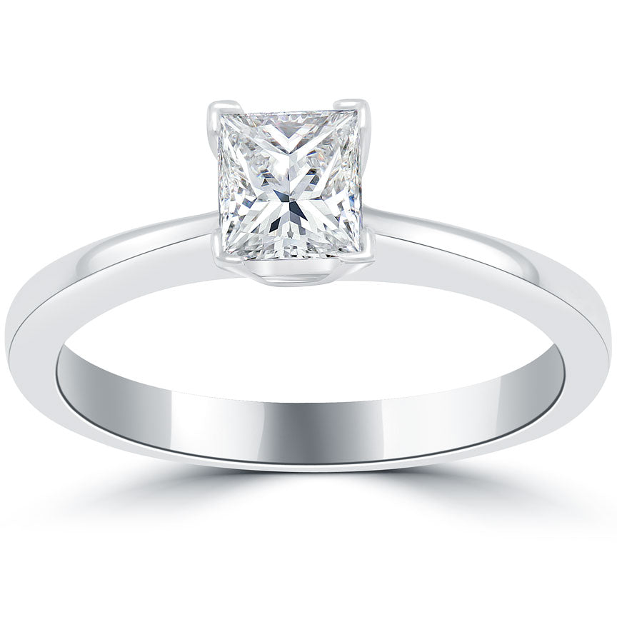 0.82 Carat E-SI1 Princess Cut Diamond Solitaire Engagement Ring 14k White Gold