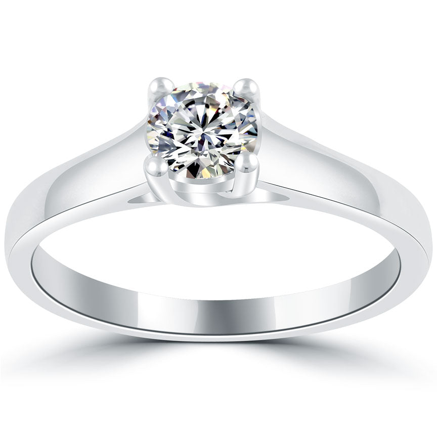 0.51 Carat D-SI1 Round Diamond Classic Solitaire Engagement Ring 14k White Gold