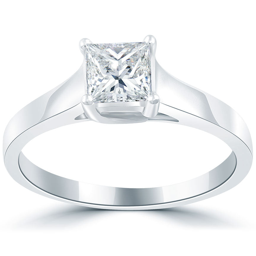 0.71 Carat D-SI2 Princess Cut Diamond Solitaire Engagement Ring 14k White Gold
