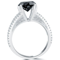 3.19 Carat Certified Natural Black Diamond Engagement Ring 18k White Gold