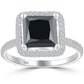 3.38 Carat Princess Cut Natural Black Diamond Engagement Ring 18k White Gold
