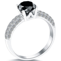 1.83 Carat Certified Natural Black Diamond Engagement Ring 14k White Gold