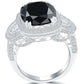 6.08 Carat Cushion Cut Natural Black Diamond Engagement Ring 14k Vintage Style