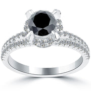 1.92 Carat Certified Natural Black Diamond Engagement Ring 18k White Gold