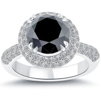 5.02 Carat Vintage Style Natural Black Diamond Engagement Ring 14k White Gold