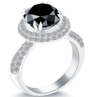 5.02 Carat Vintage Style Natural Black Diamond Engagement Ring 14k White Gold