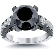 5.32 Carat Vintage Style Natural Black Diamond Engagement Ring 14k Black Gold