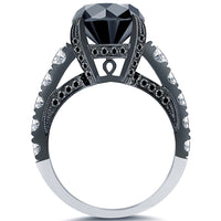 5.32 Carat Vintage Style Natural Black Diamond Engagement Ring 14k Black Gold