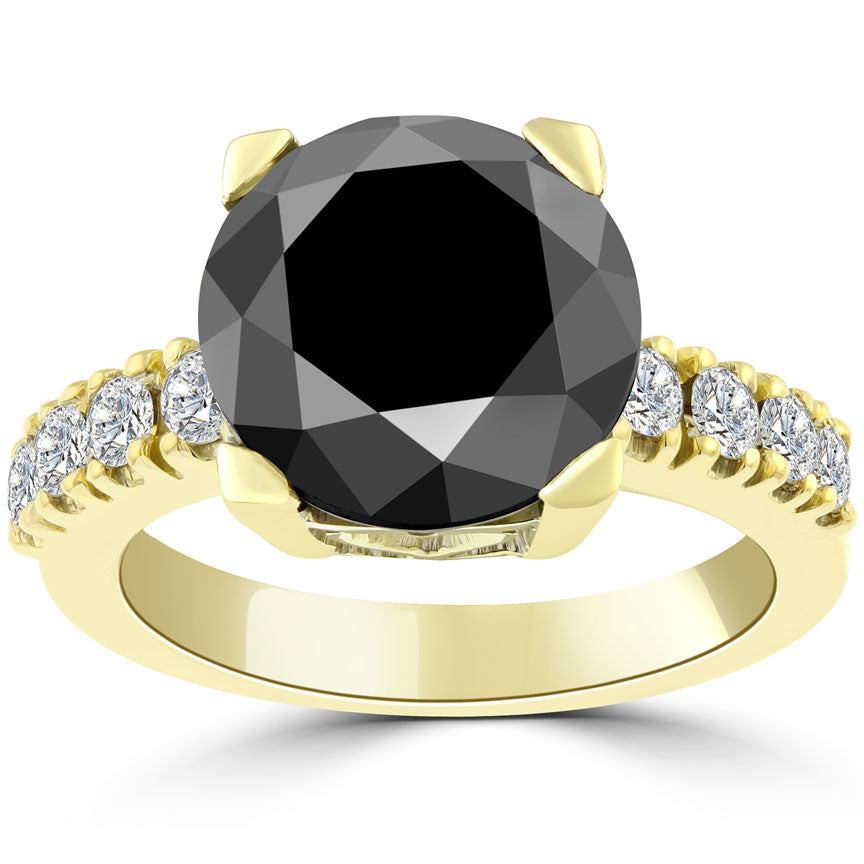 5.75 Carat Certified Natural Black Diamond Engagement Ring 18k Yellow Gold