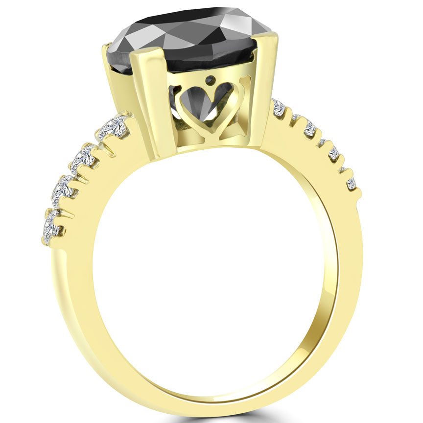 5.75 Carat Certified Natural Black Diamond Engagement Ring 18k Yellow Gold