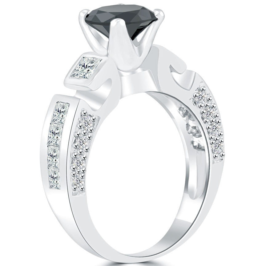 2.20 Carat Certified Natural Black Diamond Engagement Ring Set in Platinum