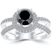 2.34 Carat Certified Natural Black Diamond Engagement Ring 14k White Gold
