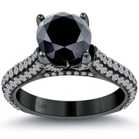 3.63 Carat Certified Natural Black Diamond Engagement Ring 14k Black Gold Front