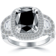 4.53 Carat Cushion Cut Natural Black Diamond Engagement Ring 14k Vintage Style