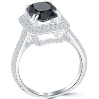 4.35 Carat Cushion Cut Black Diamond Engagement Ring 18k Pave Halo Vintage Style