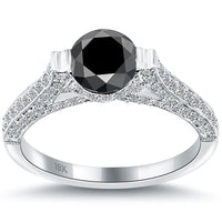 1.72 Carat Certified Natural Black Diamond Engagement Ring 18k White Gold