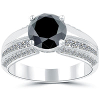 2.79 Carat Certified Natural Black Diamond Engagement Ring 14k White Gold