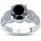 4.34 Carat Certified Natural Black Diamond Engagement Ring 14k White Gold