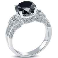 4.34 Carat Certified Natural Black Diamond Engagement Ring 14k White Gold