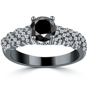 1.44ctw Certified Natural Black Diamond Engagement Ring 14k Black Gold
