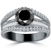 2.75ctw Certified Natural Black Diamond Engagement Ring 14k Black Gold