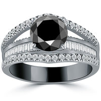 2.75 Carat Certified Natural Black Diamond Engagement Ring 14k Black Gold