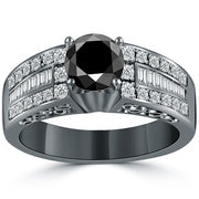 1.65ctw Certified Natural Black Diamond Engagement Ring 14k Black Gold