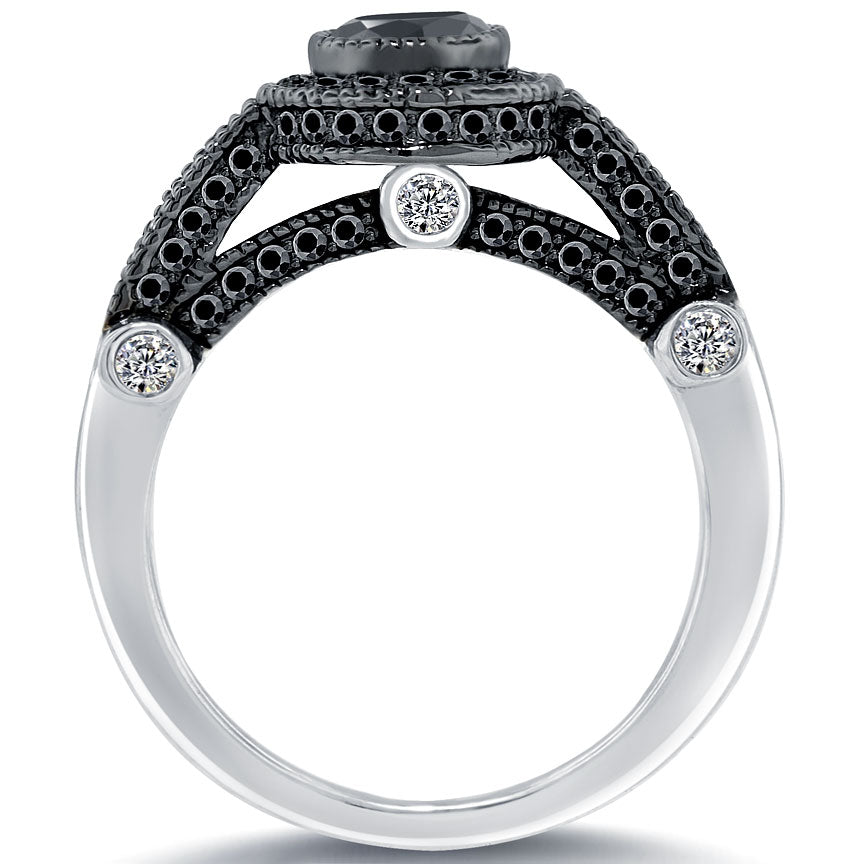 1.63 Carat Certified Natural Black Diamond Engagement Ring 14k Black Gold
