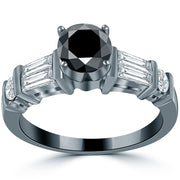 1.65ctw Certified Natural Black Diamond Engagement Ring 14k Black Gold