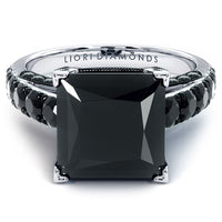 7.55 Carat Princess Cut Natural Black Diamond Engagement Ring 14k White Gold Front