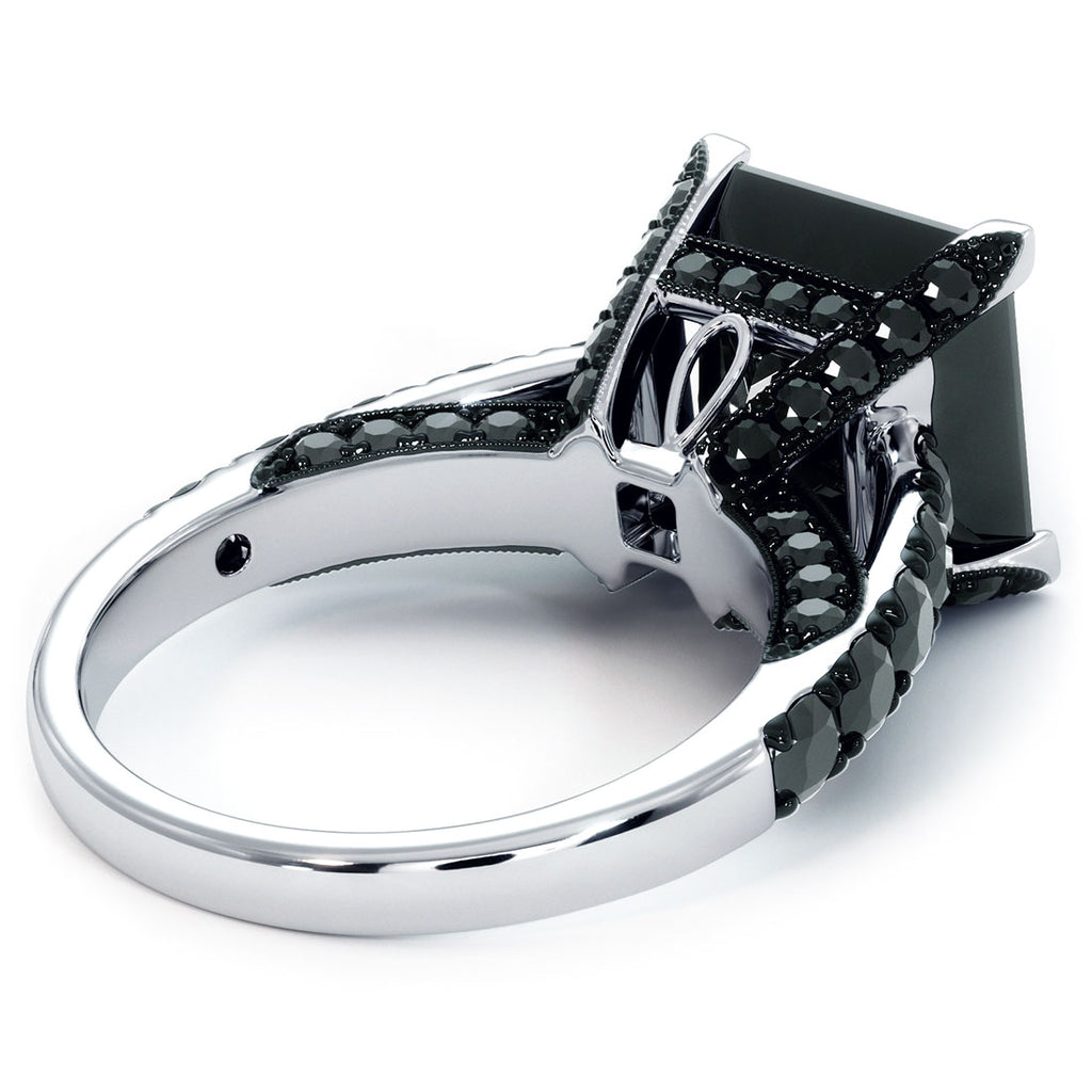 7.55 Carat Princess Cut Natural Black Diamond Engagement Ring 14k White Gold