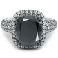 5.58 Carat Cushion Cut Black Diamond Ring 14k Black Gold Pave Halo Vintage Style