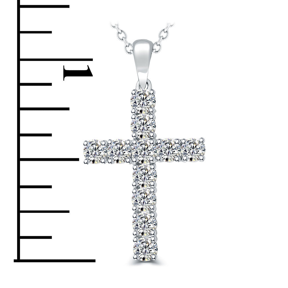 1.65 Carat Natural Diamond Cross Pendant Necklace in 14k White Gold - CR-001